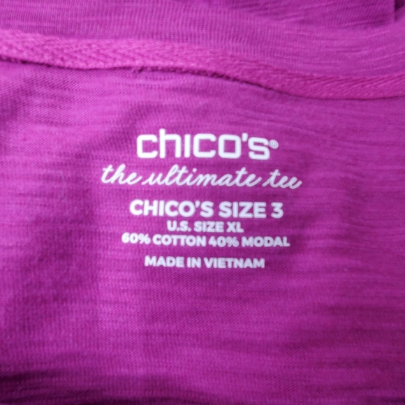 CHICO'S Ultimate Tee Tunic Top 3/4 Sleeve Purple Sz 3 XL High Low Hem - Picture 4 of 5